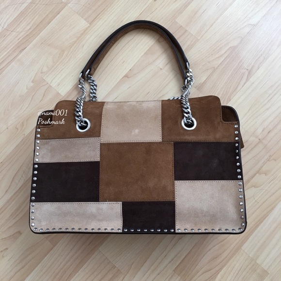 Michael Kors Astor Patchwork Suede Satchel Handbag Purse - Picture 3 of 8